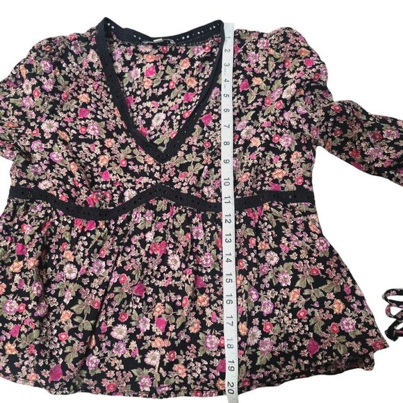 Patrons of Peace -674 Long Sleeve Boho Cottagecore Blouse Black Floral Medium - Picture 9 of 9